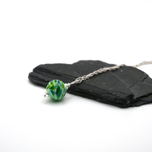 green swirl lampwork glass pendant necklace