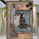Small Art Greeting Card - Collage Mixed Media Nautical Steampunk Home Decor