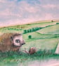 Watercolour print of a Southdowns Sussex Hedgehog - Image 5