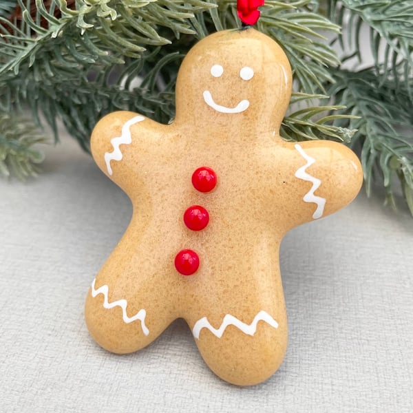 Gingerbread Man - handmade fused glass Christmas Tree Decoration