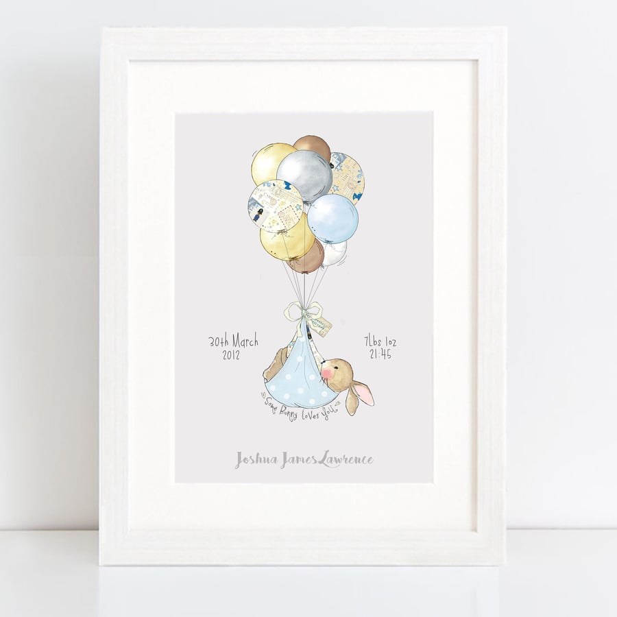 New baby "Special delivery" - personalised nursery art print - blue