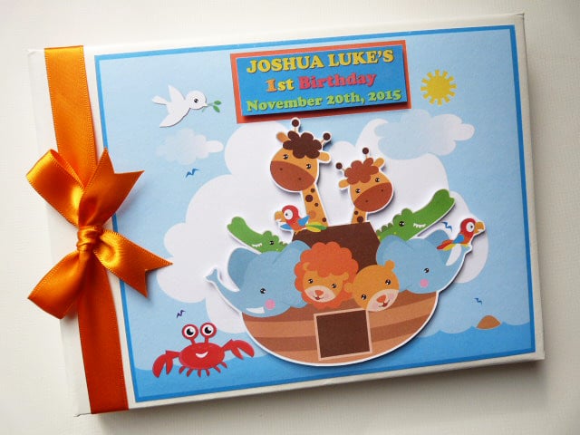 Noah's Ark birthday guest book, Noah's ark baby shower guest book