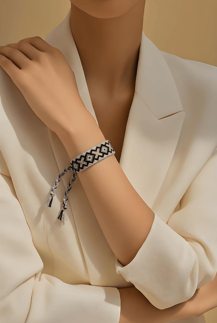 Handwoven Friendship Bracelet – Pink & Black Diamond Pattern – Boho Gift for Her