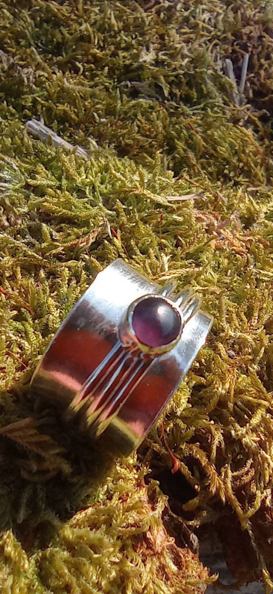 Silver spinner ring, chunky ring, amethyst spinner ring, anxiety ring. Spinning 