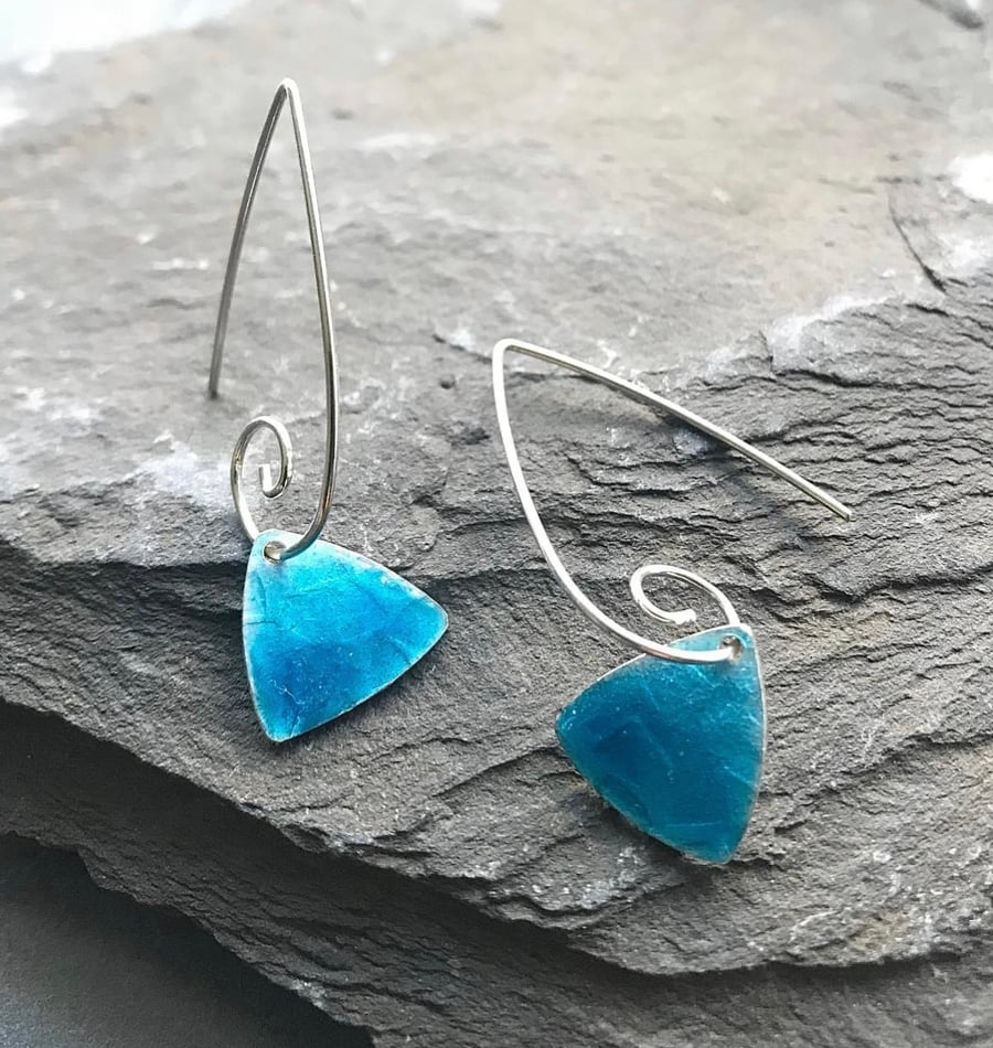 Blue Mosaic Earrings, enamel earrings, blue enamel earrings, enamel,