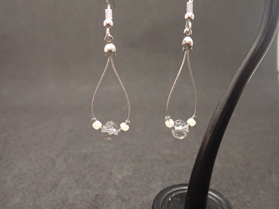 Grey and White Beaded Earring for Pierced Ears