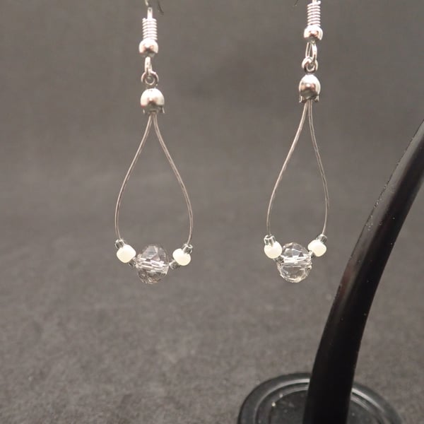 Grey and White Beaded Earring for Pierced Ears