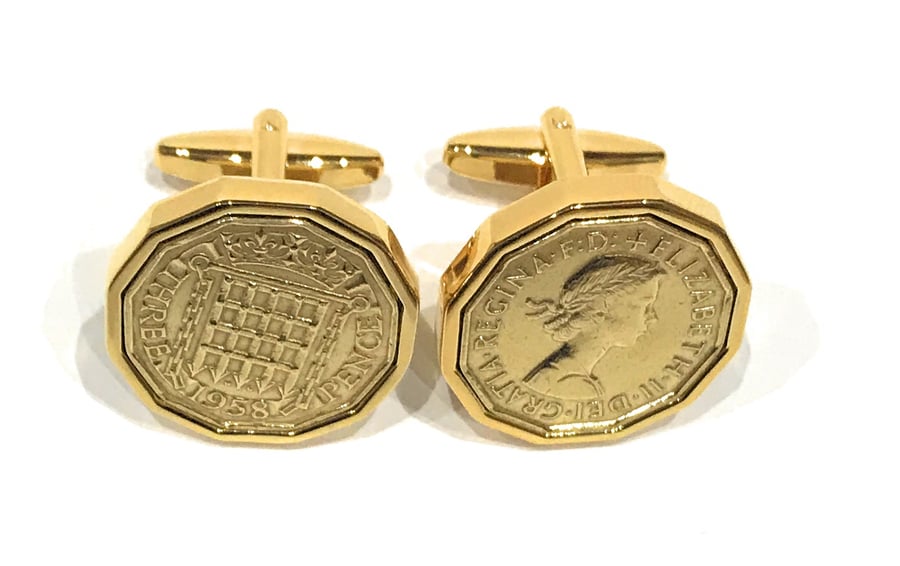 1958 Threepence 3d 67th birthday Cufflinks - Original 1958 threepence Cufflinks