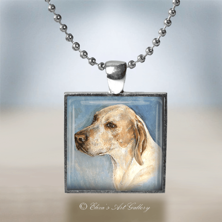Silver Plated Pointer Dog Art Pendant Necklace