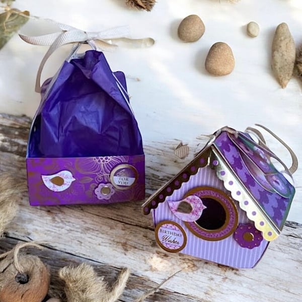 3D Birthday Bird House Box Card in Purple