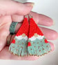 Christmas tree snow-gnome earrings in pale green and bright red - Image 3