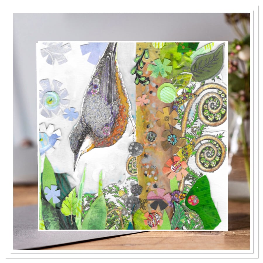 Nuthatch collage greeting card