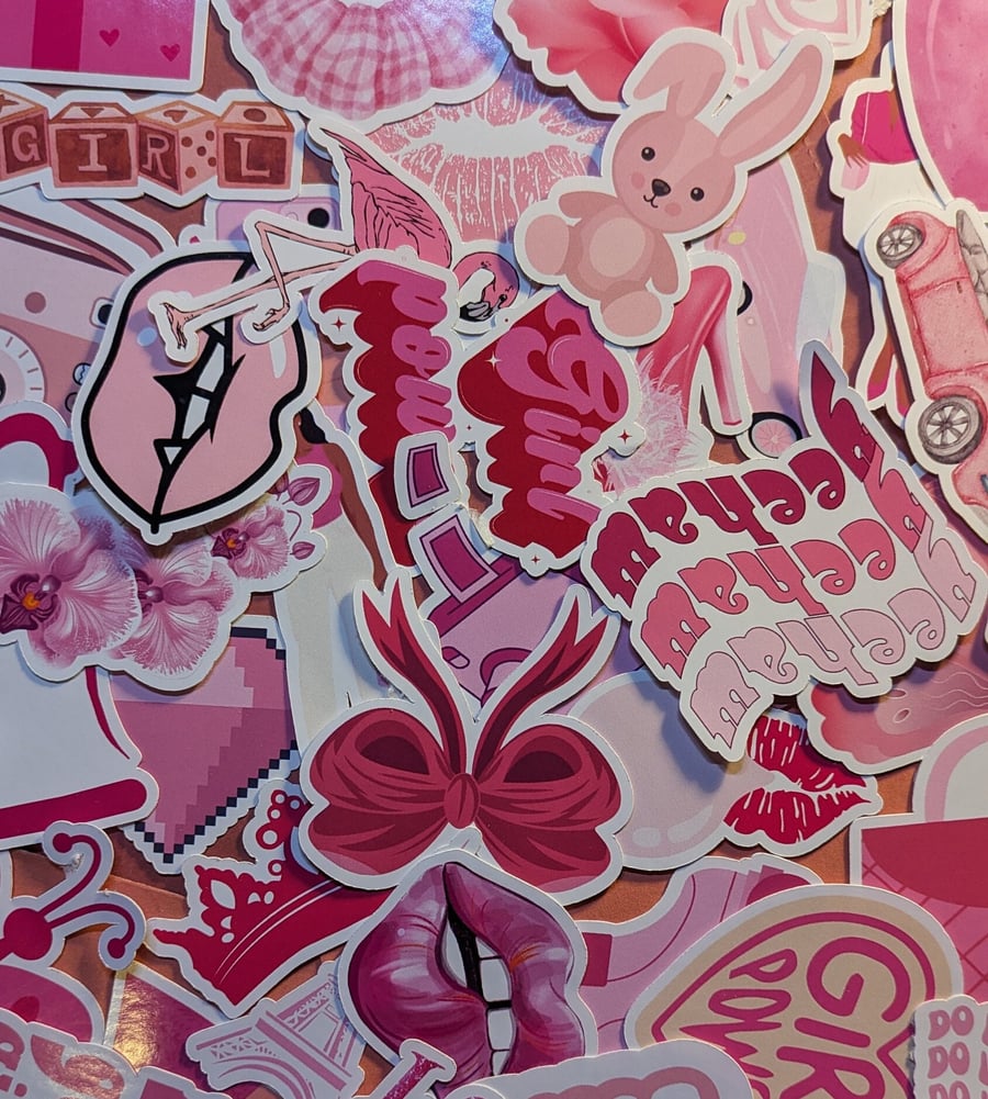 Pink Handmade Stickers Pack Waterproof Vinyl Stickers Gift Set 25 or 50