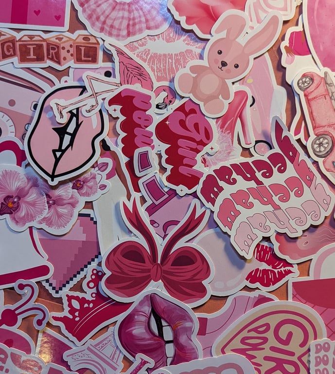 Pink Handmade Stickers Pack Waterproof Vinyl Stickers Gift Set 25 or 50