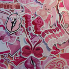 Pink Handmade Stickers Pack Waterproof Vinyl Stickers Gift Set 25 or 50