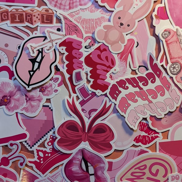 Pink Handmade Stickers Pack Waterproof Vinyl Stickers Gift Set 25 or 50