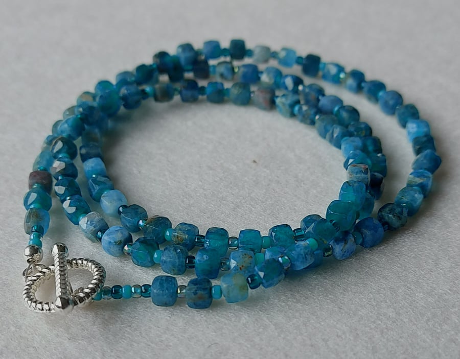 Apatite and Toho Seed Bead Triple-wrap Bracelet