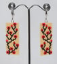 Rectangular Beaded Earrings Red Flowers on Cream Background - Image 5
