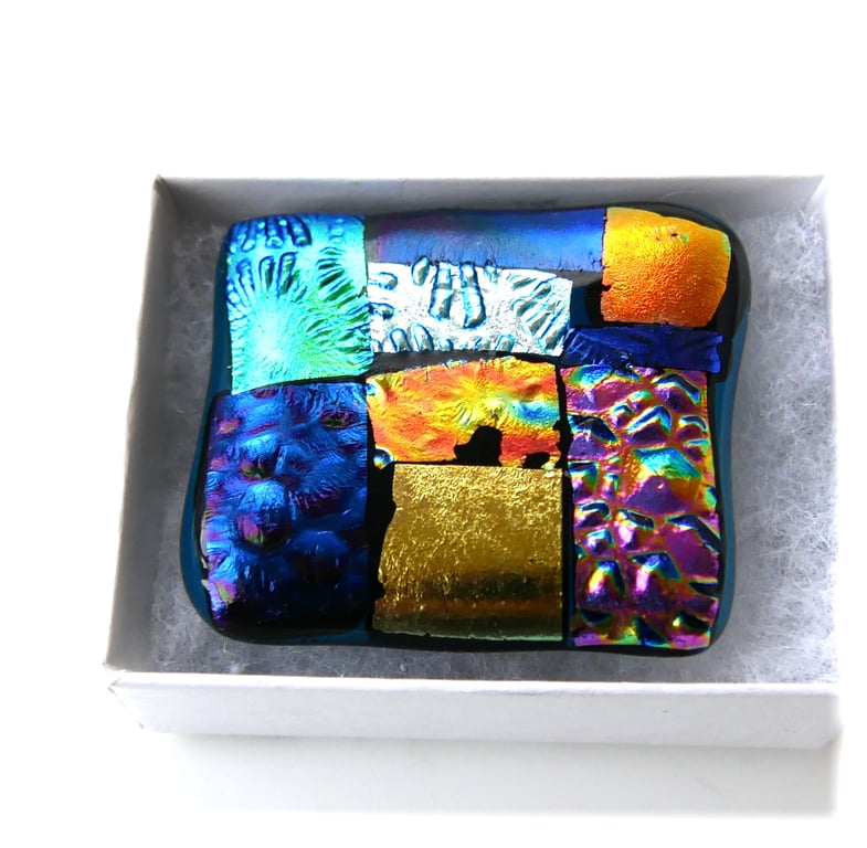 Patchwork  Brooch 109 Dichroic Fused Glass Handmade 