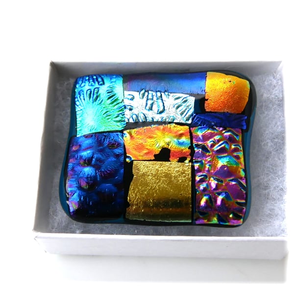 Patchwork  Brooch 109 Dichroic Fused Glass Handmade 