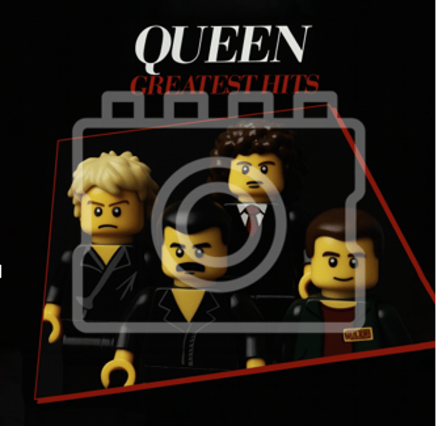 LEGO-Inspired Queen – Greatest Hits 5x5" Print (Mounted for 9x9" Frame)