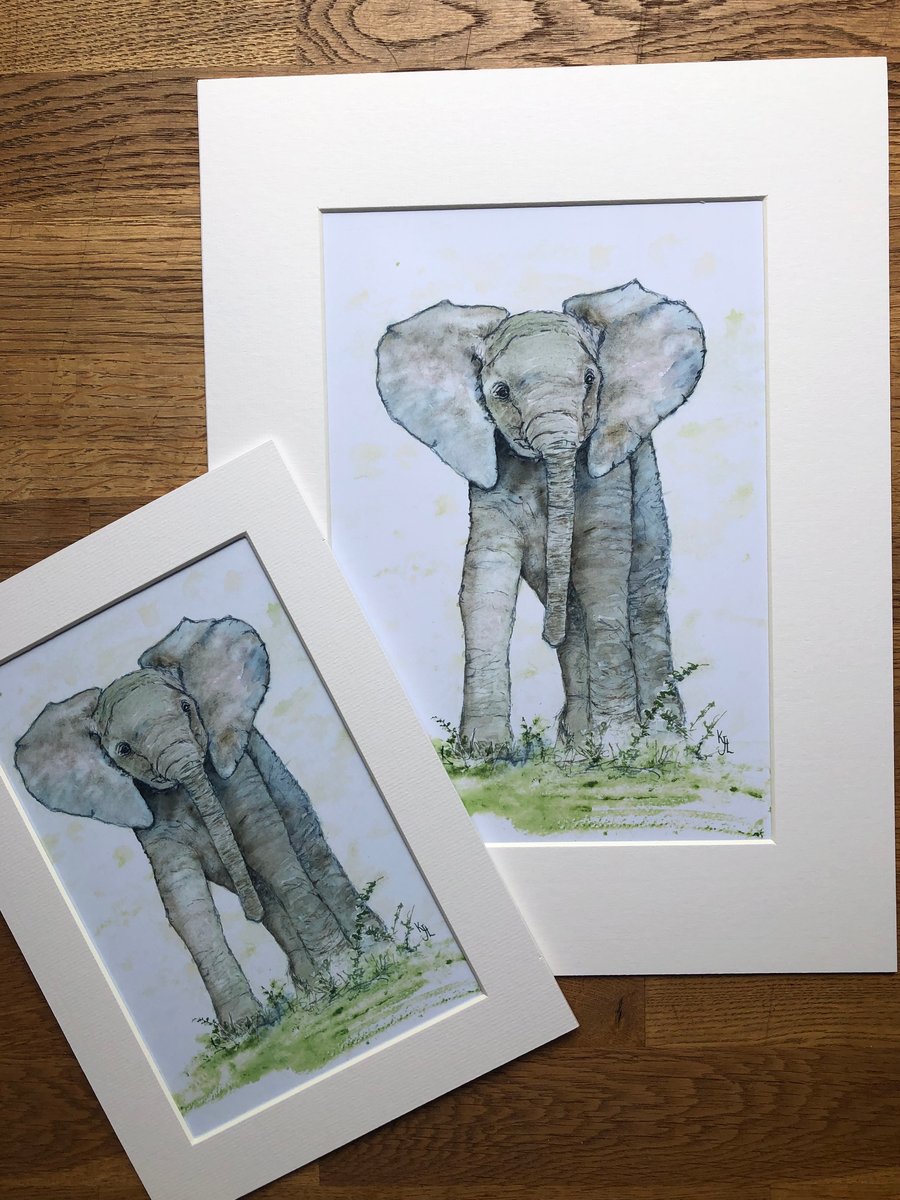 A4 or A3 mounted print of Elmo Elephant from original watercolour 