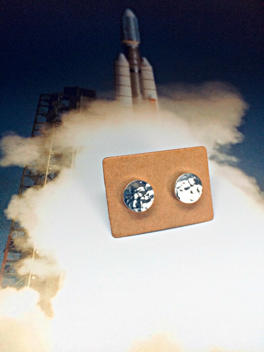 FULL MOON - ear studs - hammered Silver - unique earrings - British - cosmic