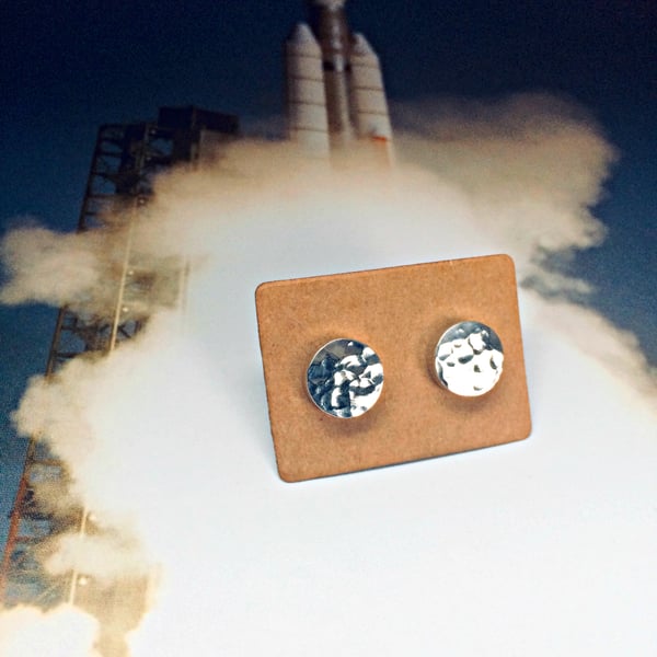 FULL MOON - ear studs - hammered Silver - unique earrings - British - cosmic