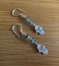 Hamsa hand and Fluorite gemstone Sterling silver long drop earrings