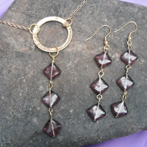 Amethyst Czech Glass Squares Drop Set