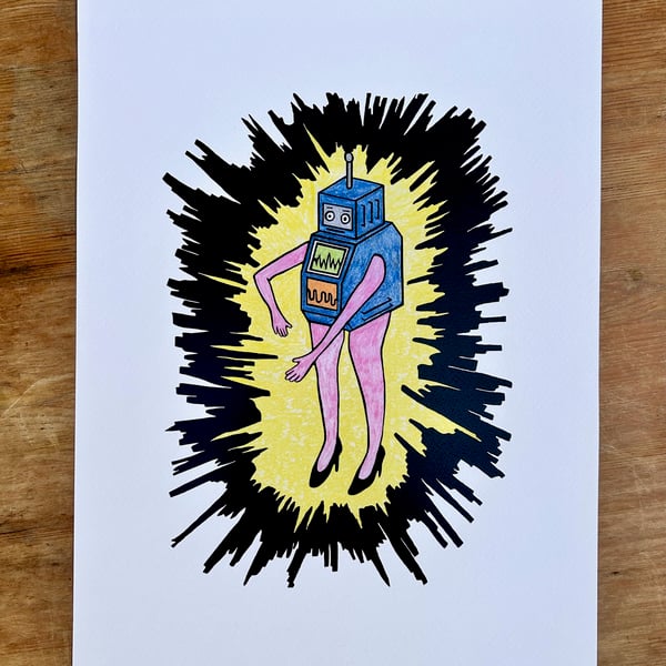 Robot print - Robot art print - Surreal print - Robot - Fun print - Comic print 