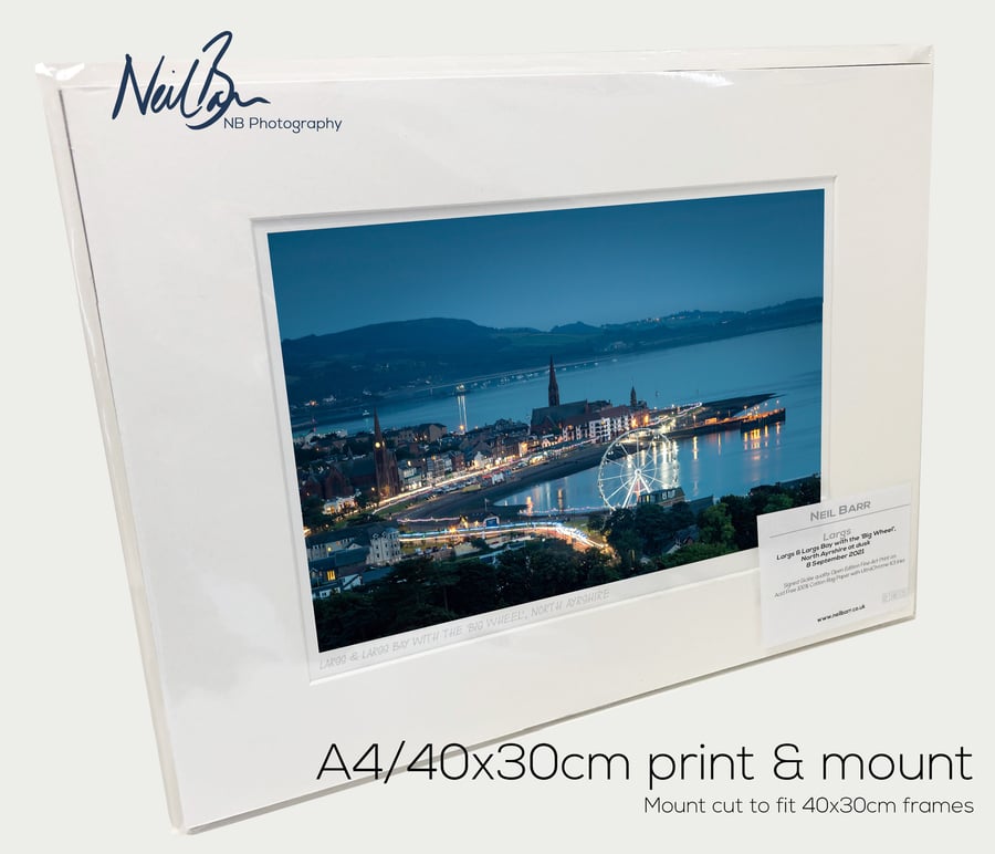 Largs and the Big Wheel at night, Ayrshire - A4 (40x30cm) Unframed Print