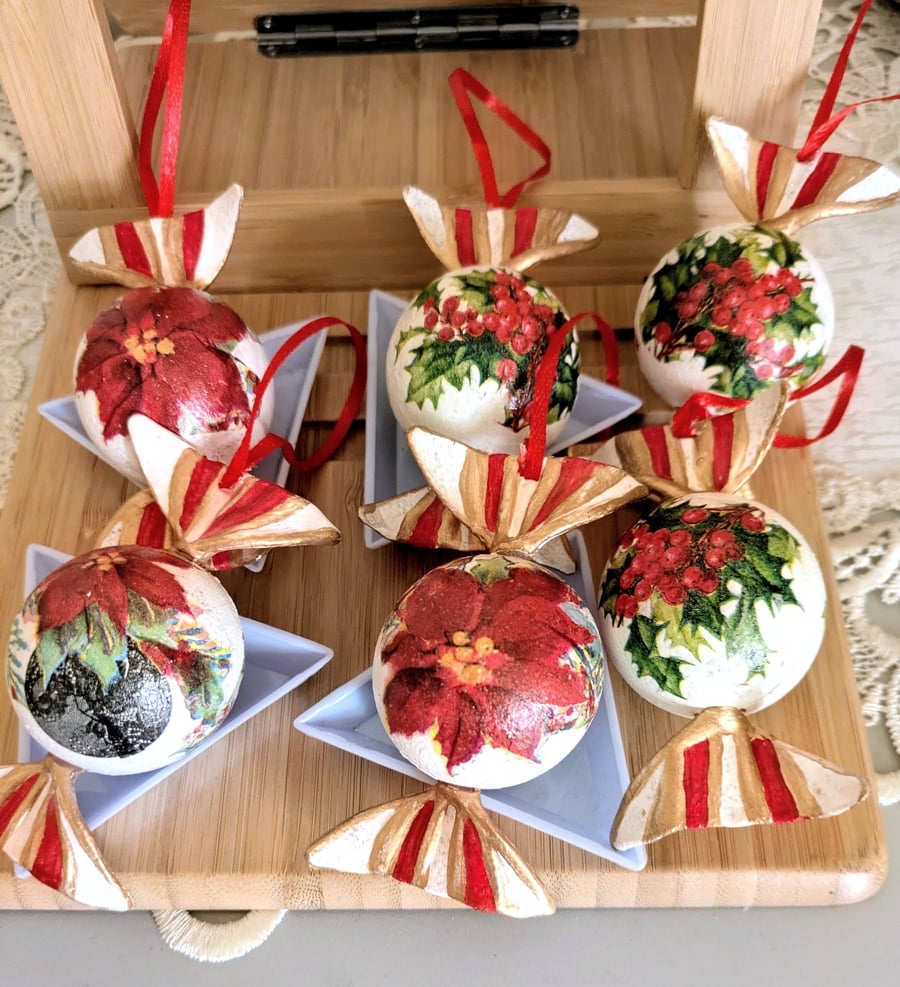 Set of hand made 6 christmas tree ornamenrs - Folksy