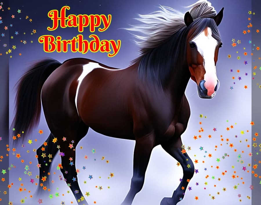 Happy Birthday Stars Horse Card A5