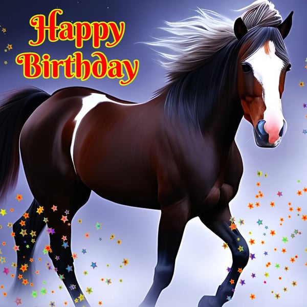 Happy Birthday Stars Horse Card A5