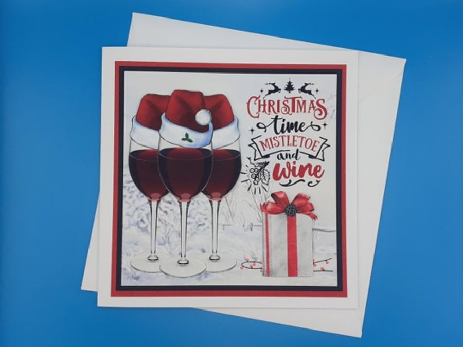 Large Funny Christmas card, Wine, Decoupage