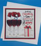 Large Funny Christmas card, Wine, Decoupage