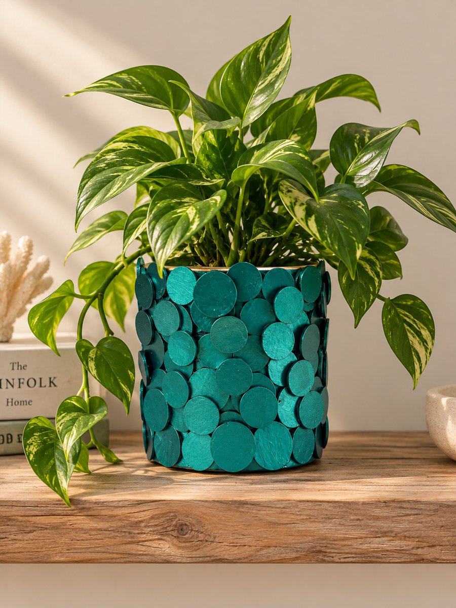 Teal Green Geometric Planter - Inbuilt Drainage – Handmade Statement Plant Pot