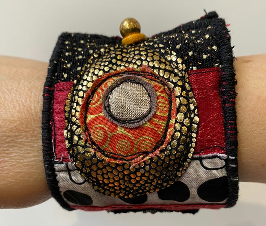 Up-cycled patterned Klimt style bracelet or bangle.