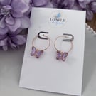Purple Crystal Butterfly Hoop Earrings, Charm Earrings, Handmade Jewellery 