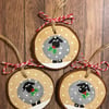 Set of 3 wood slice tree decorations