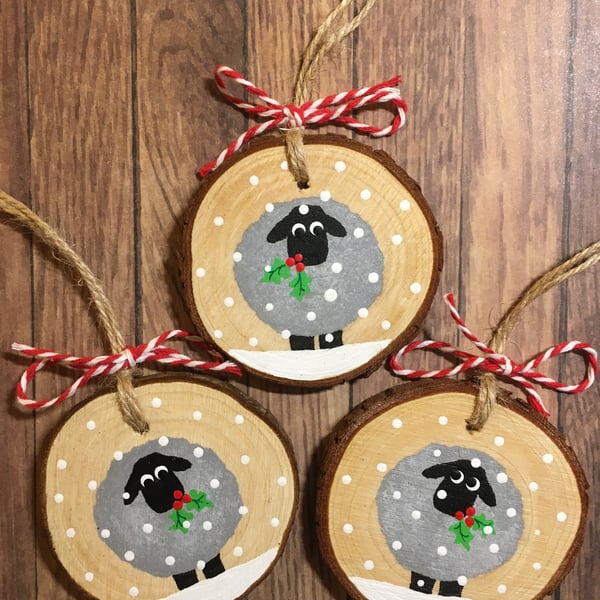 Set of 3 wood slice tree decorations