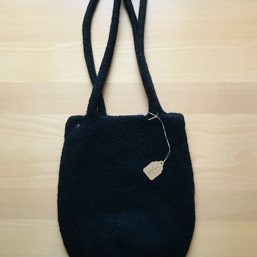 Hand knitted felted wool tote bag