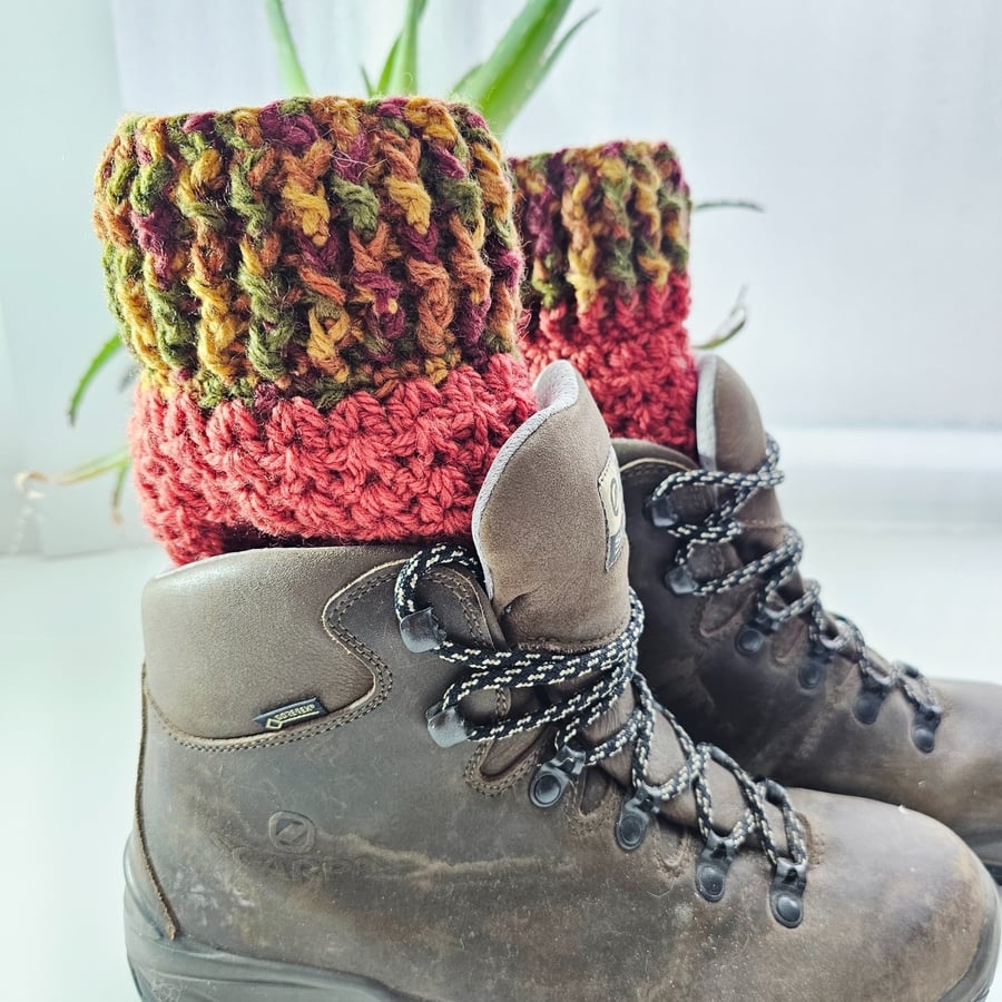 Plum Russet Boot Cuffs, Cosy Crochet Aran Leg Warmers