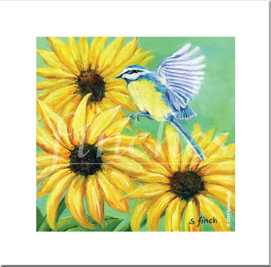 Spirit of Blue Tit - Blank Greeting Card with nature spirit totem message