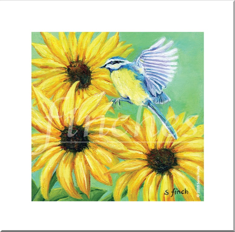 Spirit of Blue Tit - Blank Greeting Card with nature spirit totem message