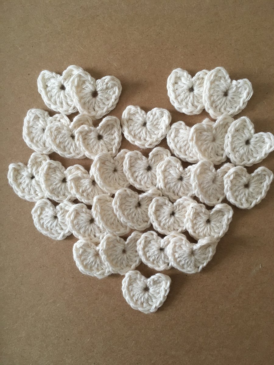 Cream crochet hearts pack of 30, crochet applique, embellishments, cardmaking 