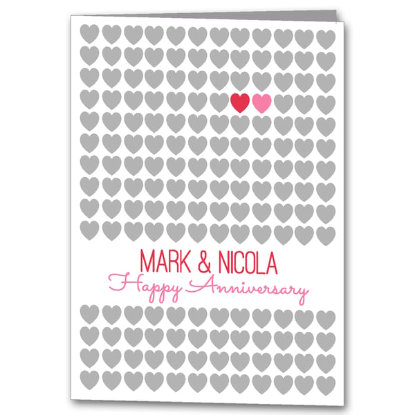 Personalised Wedding Anniversary card, Modern Heart Congratulations Card
