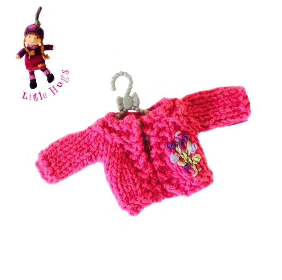 Cerise Embroidered Cardigan to fit the Little Hug Dolls