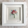 Embroidered bouquet pink red blue flowers - floral embroidery rose textile art